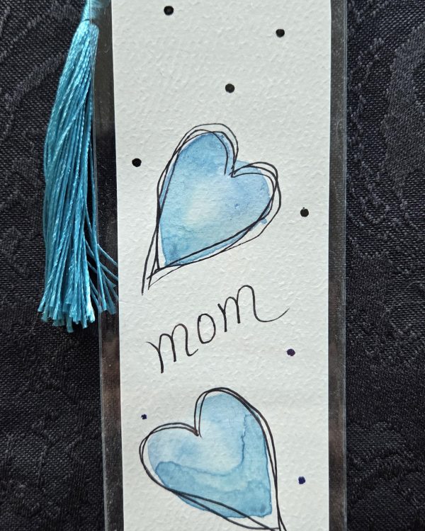 Handpainted Original Watercolor Bookmark - MOM with Hearts