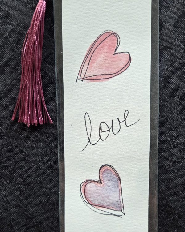Handpainted Original Watercolor Bookmark - Hearts