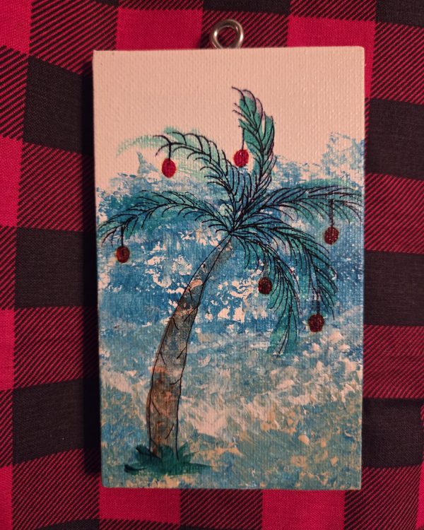 Mini Canvas Christmas Ornament - Palm Trees